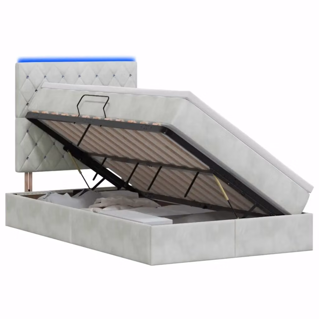 Letto con contenitore e materasso vidaXL in tessuto grigio con illuminazione LED e porta USB L/P/H: 204 x 120 x 140 cm – 2