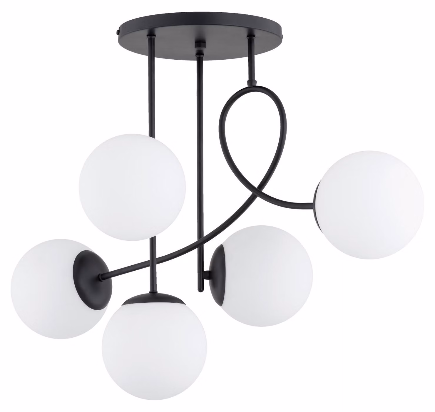 Lampada a sospensione con sfere bianche MODERN nera 5xE14x10W in metallo, dimensioni: 54x44x72 cm, IP20 Alfa