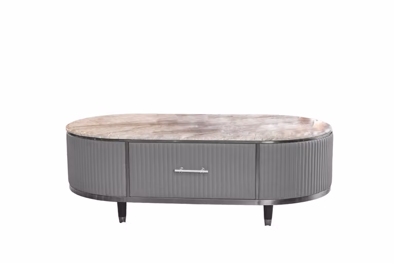 Tavolino KAWOLA MARIA piano in marmo Pelle finta grigio