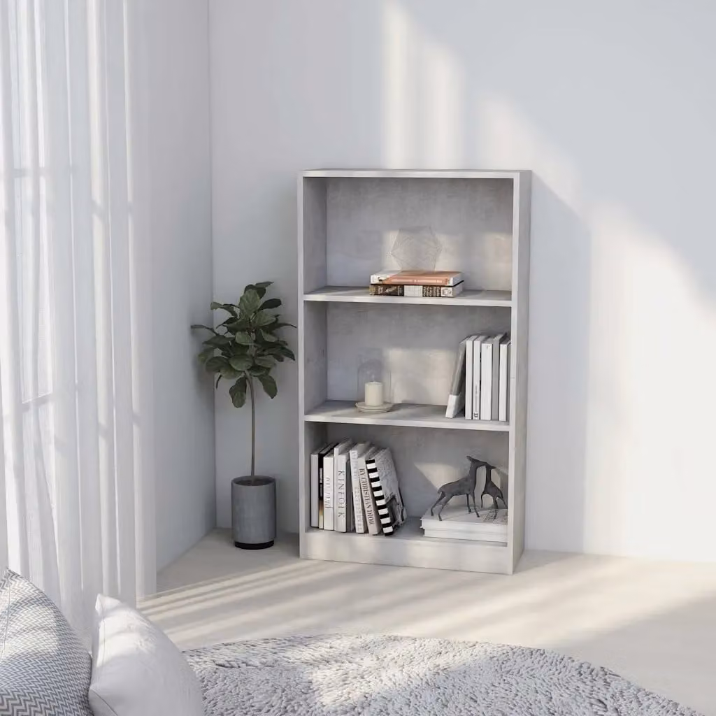 Libreria vidaXL a 3 Ripiani in Legno Multistrato e MDF Grigio, L 60 cm x P 24 cm x H 109 cm