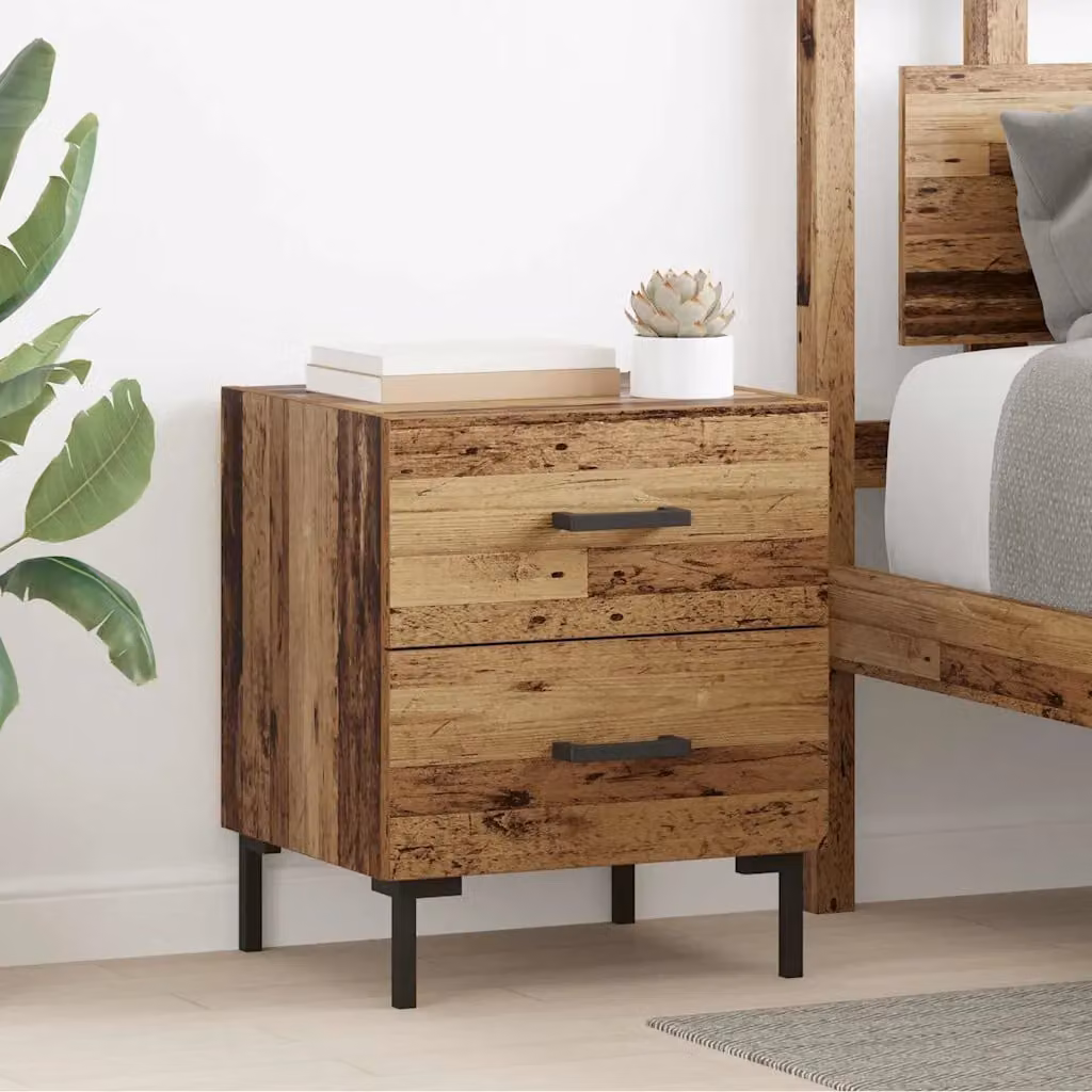 Armadio da Notte vidaXL in Legno Vecchio e Metallo, Marrone Opaco, L 40 cm x P 35 cm x H 47,5 cm