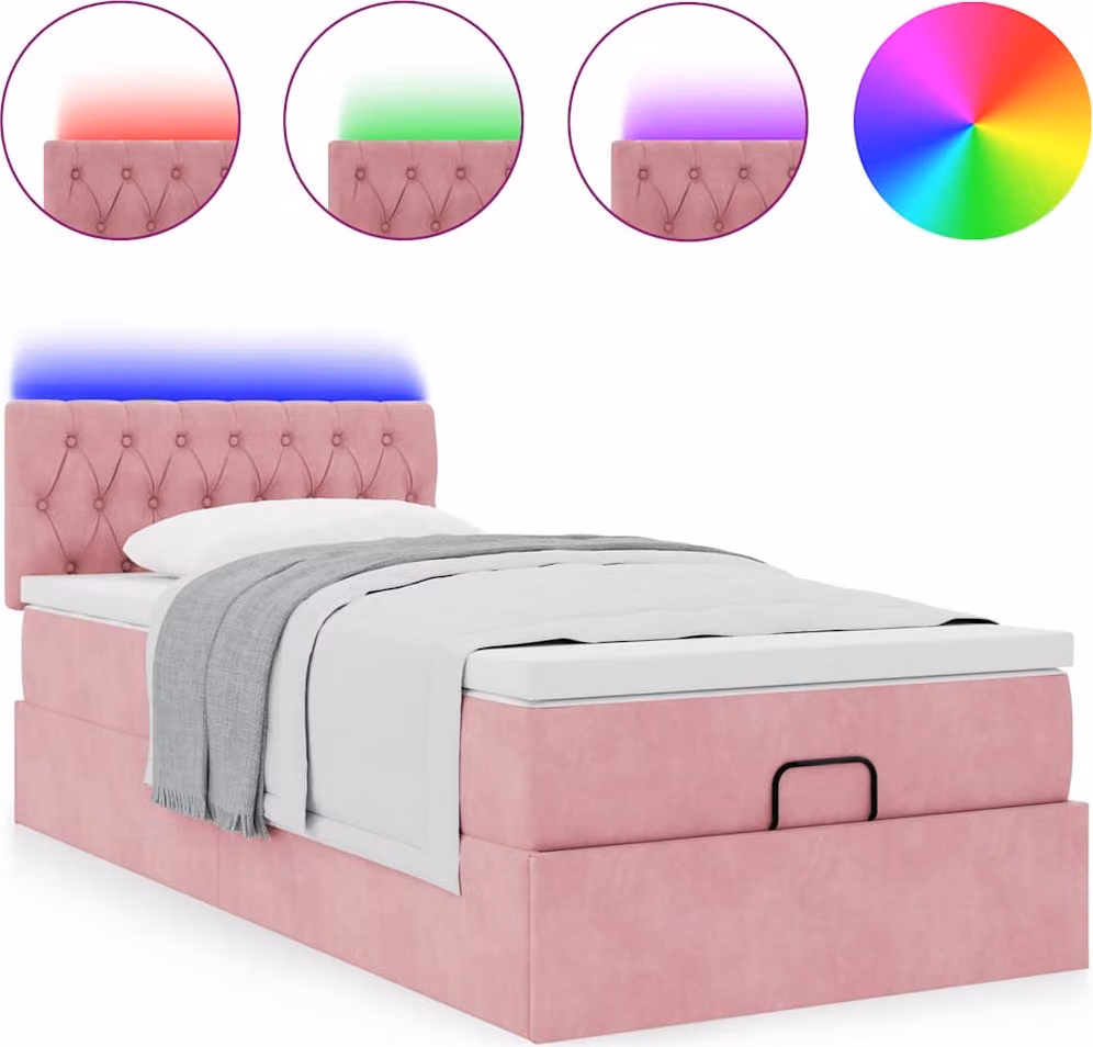 Struttura Letto Pouf con Materasso Rosa 90x190 cm in Velluto