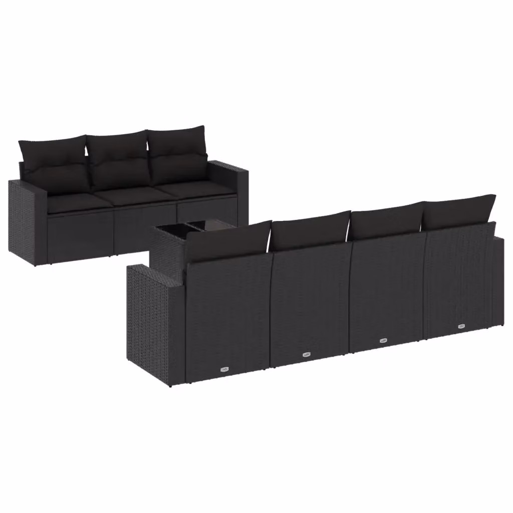 Set di divani da giardino vidaXL in polyrattan nero con 8 pezzi e cuscini inclusi – 2