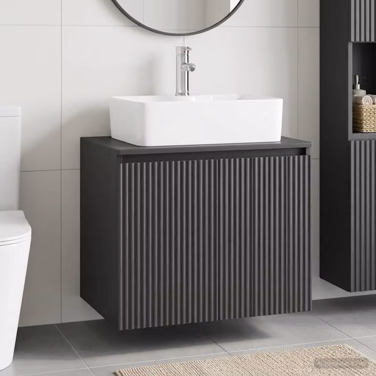 Mobile lavabo sospeso vidaXL nero opaco in legno MDF per bagno in stile minimalista