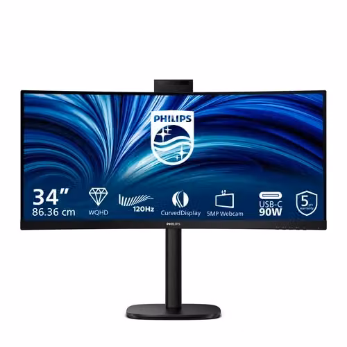 Monitor Curvo Philips Serie 3000 34B2U3600CH/00 da 34 pollici, Risoluzione UWQHD 3440 x 1440, Pannello VA, 120Hz, Nero – 2