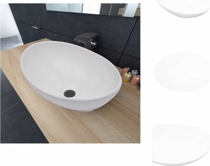 vidaXL Lavabo in Vetroceramica ovale bianco 40 x 33 cm - Lavabo da bagno