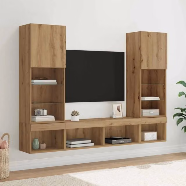 Mobile Porta TV con LED 5 pz-Credenza per TV Rovere artigianale 932728