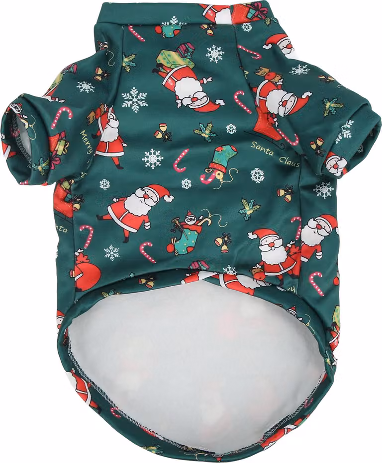 Maglione per animali domestici, traspirante, Babbo Natale verde, incantevole stampa cartoon, caldo, Natale, per piccoli animali domestici