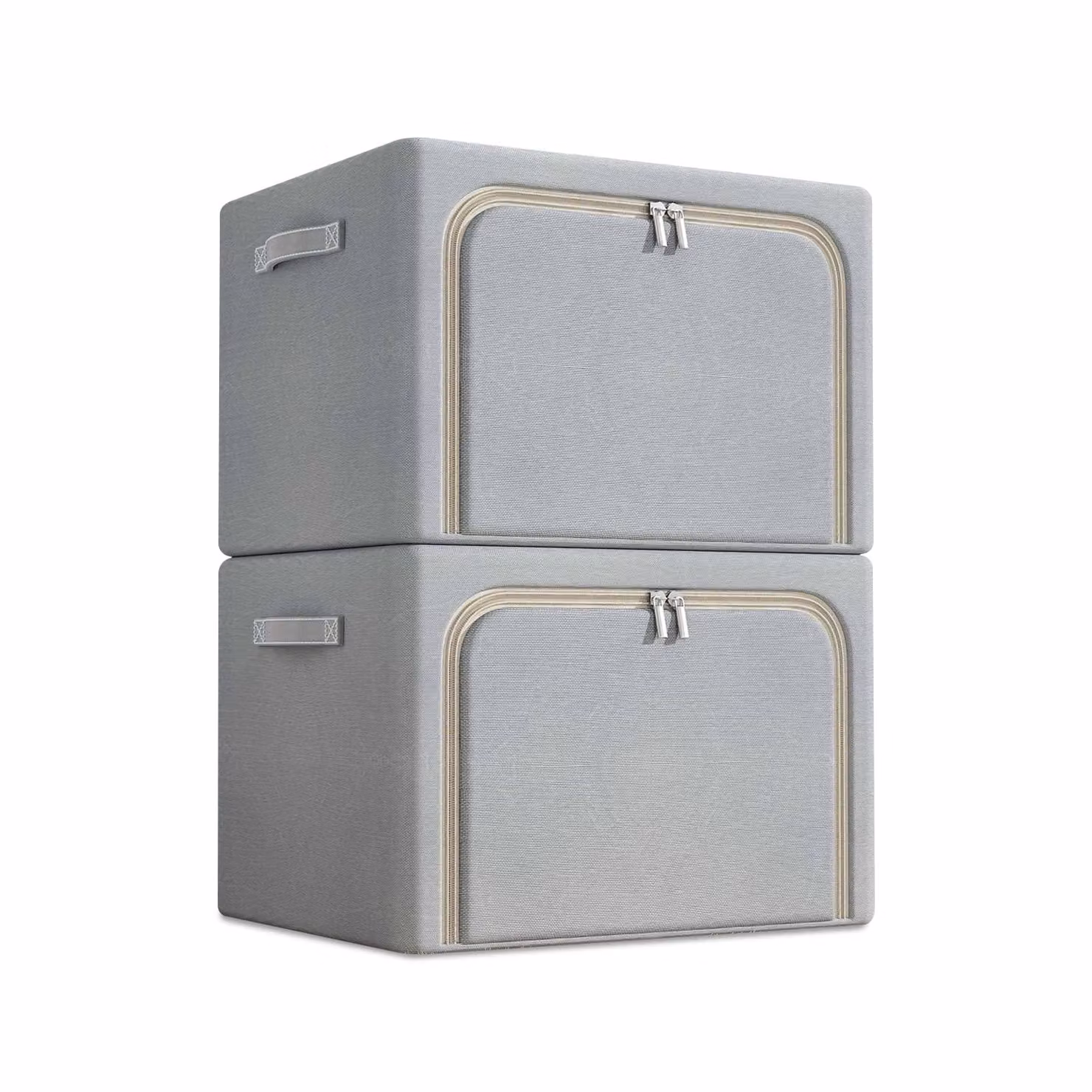 set di 2 scatole portaoggetti in tessuto Oxford, impermeabile, pieghevole, 100L, scomparti, per vestiti e guardaroba, senza finestra, grigio chiaro