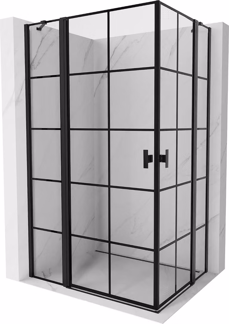 Mexen Mist Duo cabina doccia con porta a battente 110 x 75 cm, griglia nera, nero - 8A4-110L-075P-70-77
