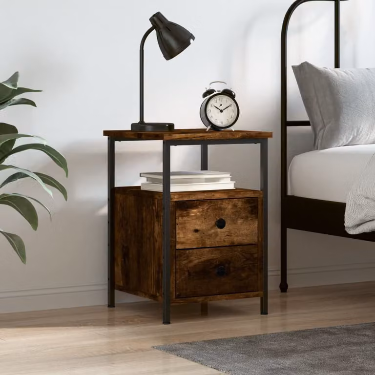 Comodino vidaXL in Rovere Fumo e Legno Multistrato, Stile Industrial, L 34 cm x P 35,5 cm x H 50 cm
