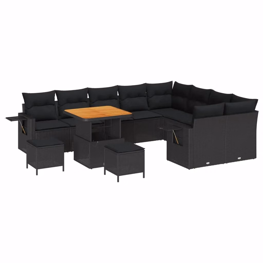 Set Divano da Giardino vidaXL a Forma a U con 11 Posti, Colore Nero, in Polyrattan e Metallo con Cuscini Inclusi – 2