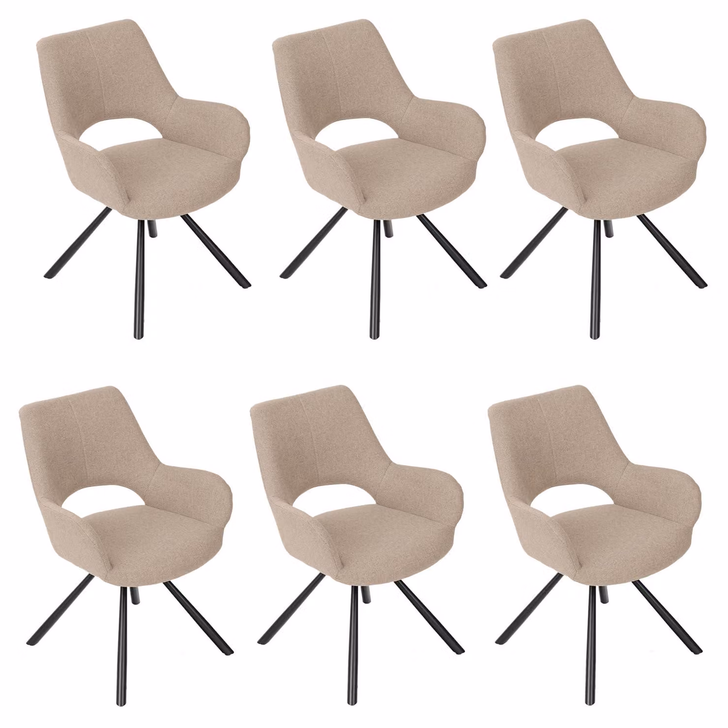 Set di 6 sedie da pranzo, stile scandinavo, rivestite in tessuto beige, dimensioni 58,5 x 59 x 81 cm