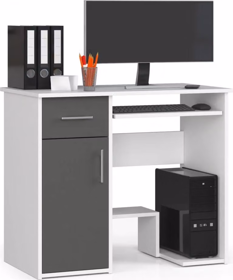 Scrivania per computer OMRELIS - bianco / grigio