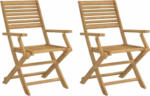 Set di 2 sedie da giardino pieghevoli in legno di acacia marrone con braccioli, L: 54,5 cm, P: 61,5 cm, H: 86,5 cm