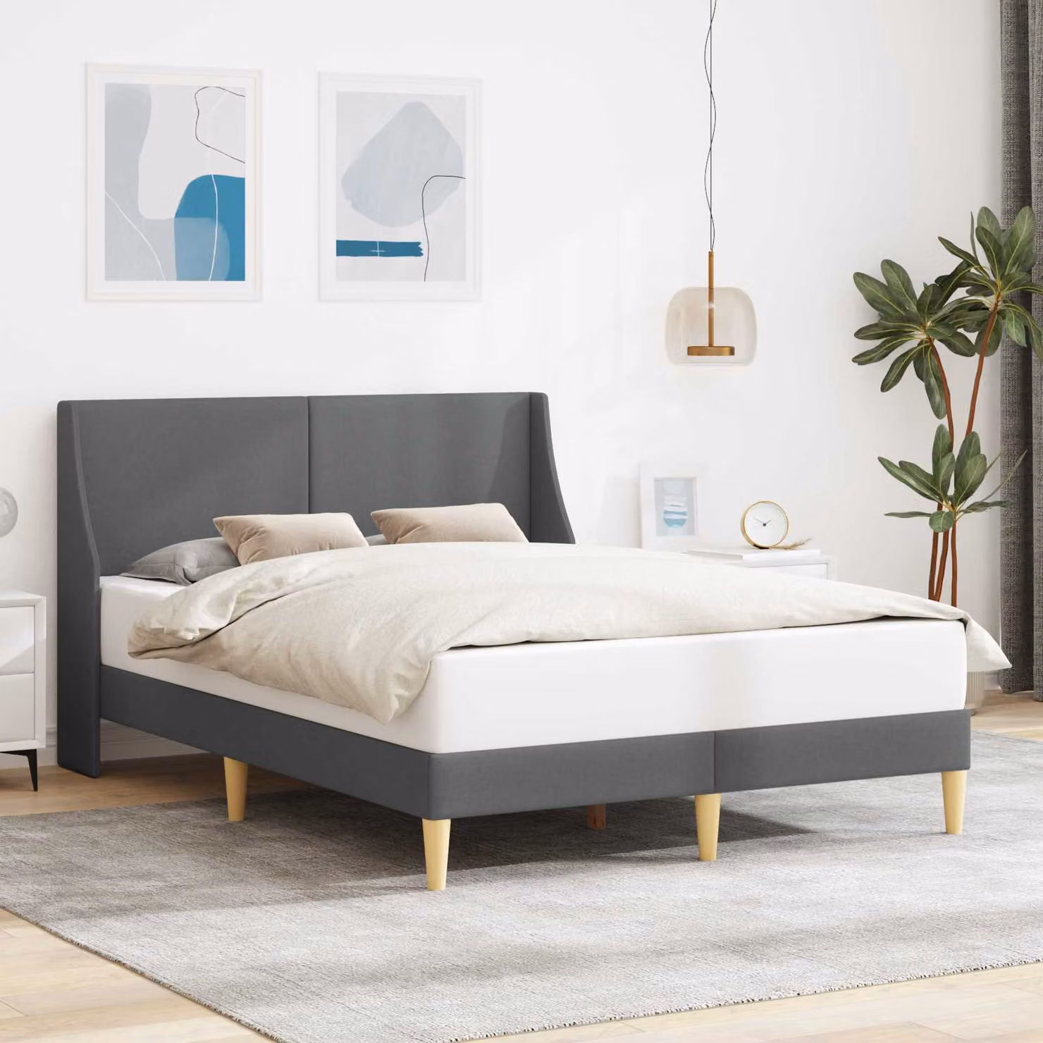 Struttura letto imbottita moderna vidaXL in tessuto grigio con doghe a molla e legno ingegnerizzato