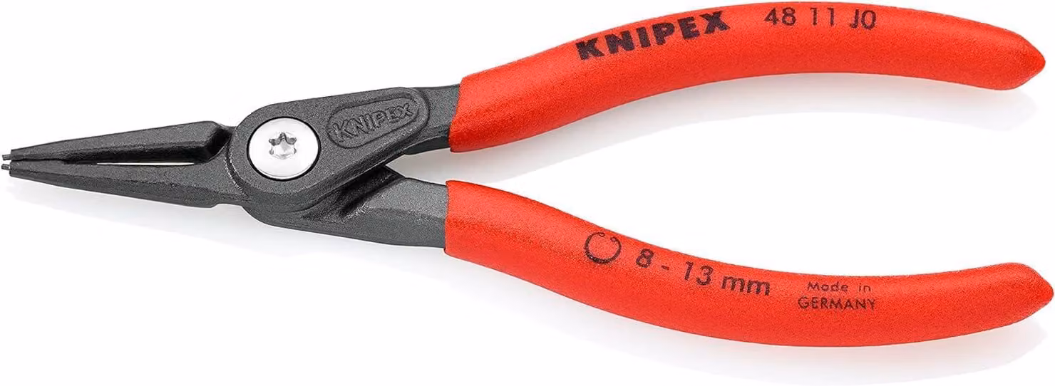 KNIPEX 48 11 J0 SB Pinza di precisione per anelli interni in fori forati rivestiti in plastica antiscivolo grigio atramentata 140 mm (SB card/blister)