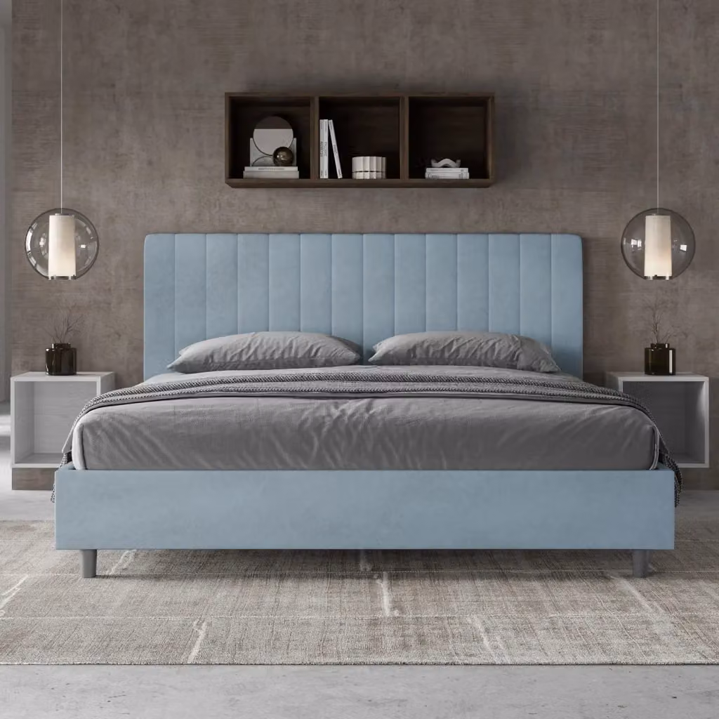 Letto Matrimoniale King Size Agueda con Contenitore e Rete, Imbottito in Microfibra, Colore Azzurro, L/P: 180 x 200 cm – 2