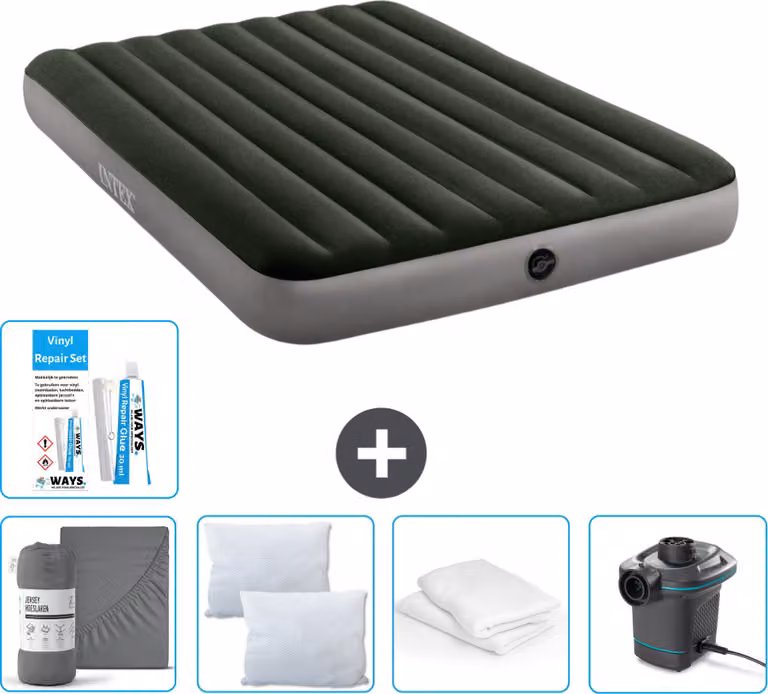 Letto gonfiabile Intex - 2 persone - 152 x 203 x 25 cm - verde - lenzuolo incluso - bacio - pompa - set di riparazione e protezione per cuscini