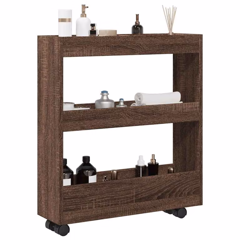 vidaXL Carrello Stretto a 3 Livelli in Truciolato e MDF Rovere Marrone H: 70,0 cm, L: 60,0 cm, P: 18,0 cm