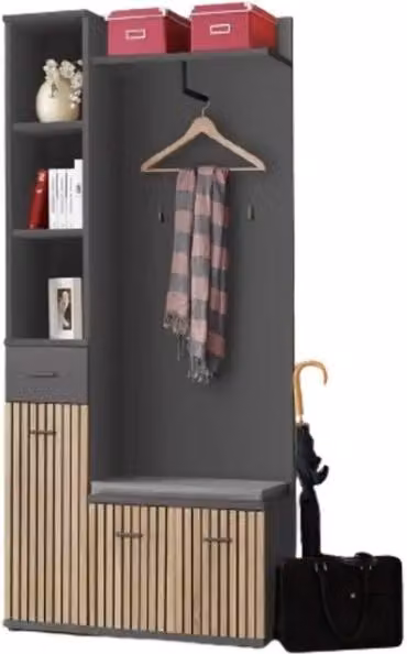 Mobile d'ingresso POLO – Armadi e appendiabiti in grigio e rovere