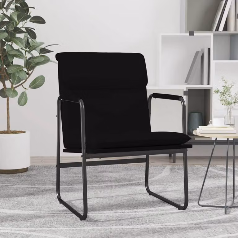 Sedia Lounge vidaXL Nera in Similpelle con Braccioli e Struttura in Metallo L/P/H: 55 x 64 x 80 cm