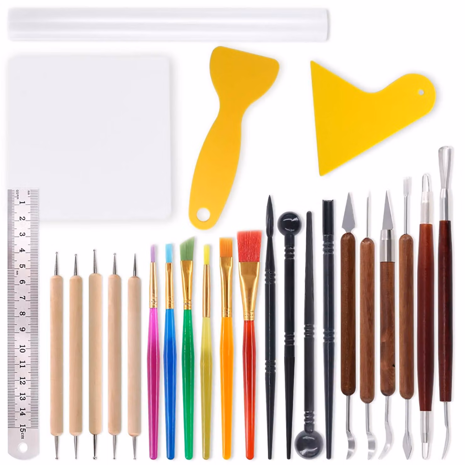Elzusha - Kit di strumenti per la modellazione della creta, composto da 26 pezzi, ideale per la scultura. Include un set di manici in legno a doppia faccia