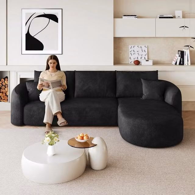 Divano angolare modulare ¨C Minimal ¨C nero velluto 266cm senza montaggio