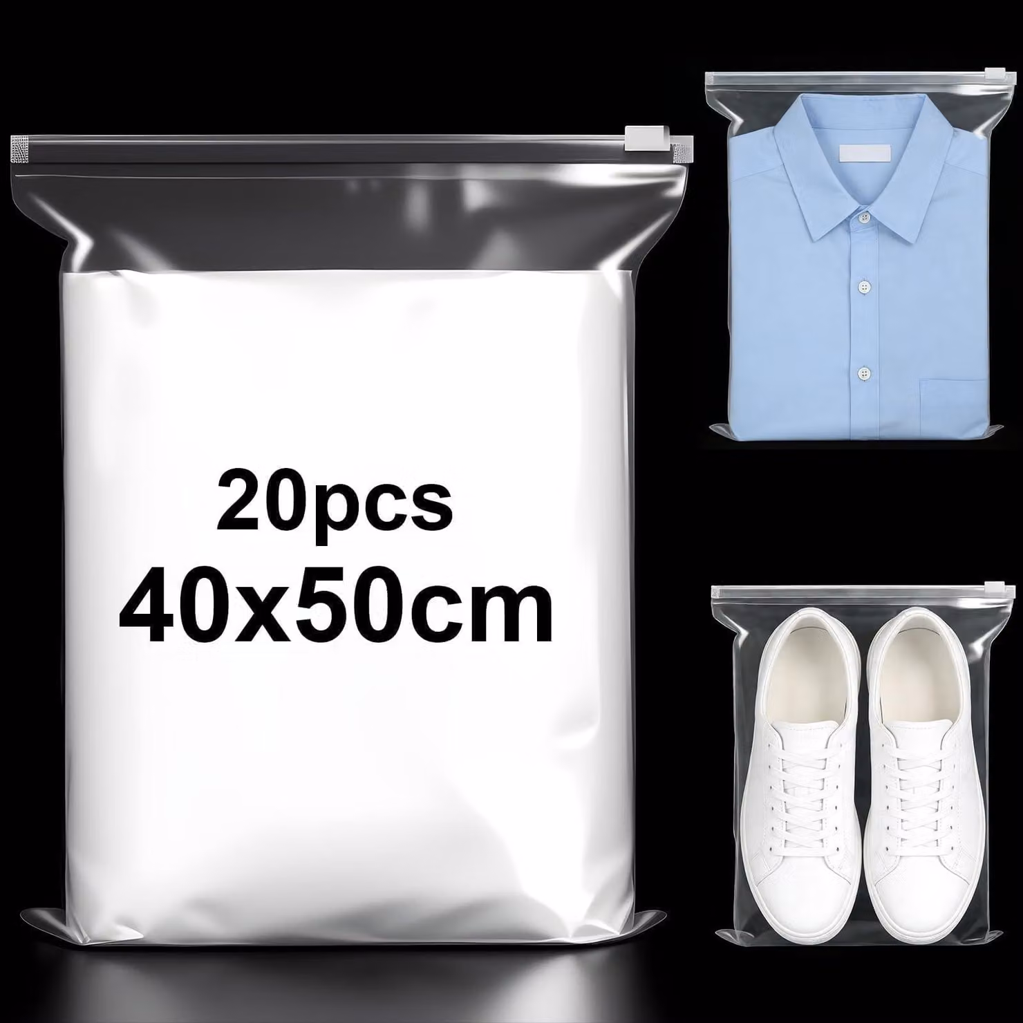 Taschen trasparenti, 20 pezzi - Plastica - Impermeabili - Sacchetti per la conservazione - Chiusura a zip - 40 x 50 cm - Sacchetti per la conservazione