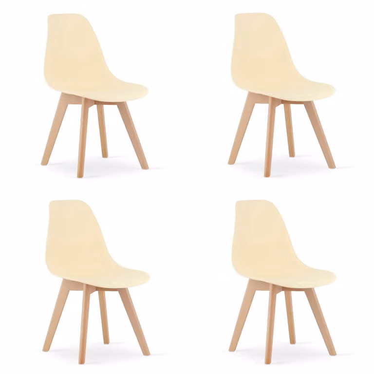 Set di 4 sedie da sala da pranzo, sedie da ufficio, sedie da cucina, seduta in polipropilene con gambe in legno di faggio, portata massima 120 kg, seduta beige, gambe naturali