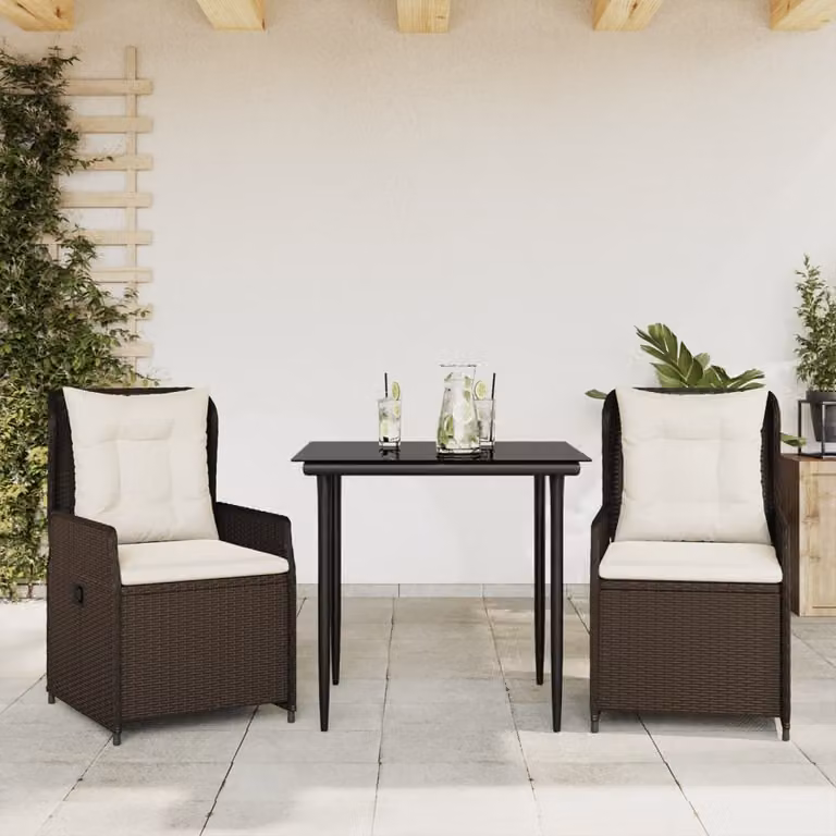 Maison Exclusive - Set da Pranzo da Giardino 3pz con Cuscini in Polyrattan Marrone