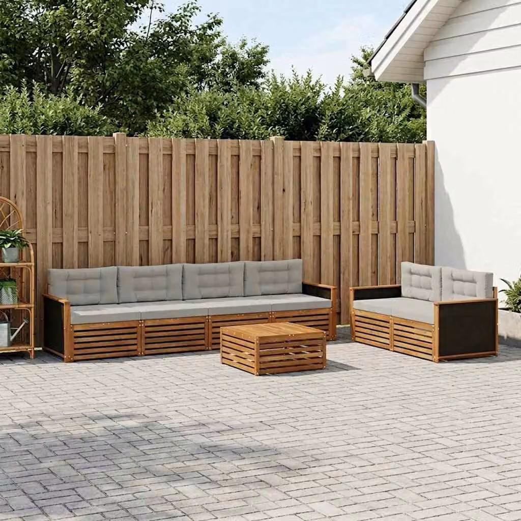 Set di divani da esterno vidaXL 7 pz in legno di acacia Naturale e Grigio Chiaro