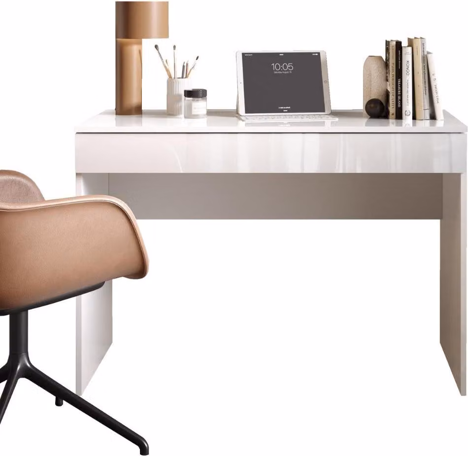 Calicosy - Scrivania con 1 grande cassetto, bianco lucido L110 cm - SMILE