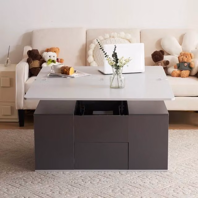 Tavolino da Salotto Multifunzione Sollevabile ¨C MINIMAL ¨C Grigio Scuro/Grigio Chiaro, Legno, Moderno
