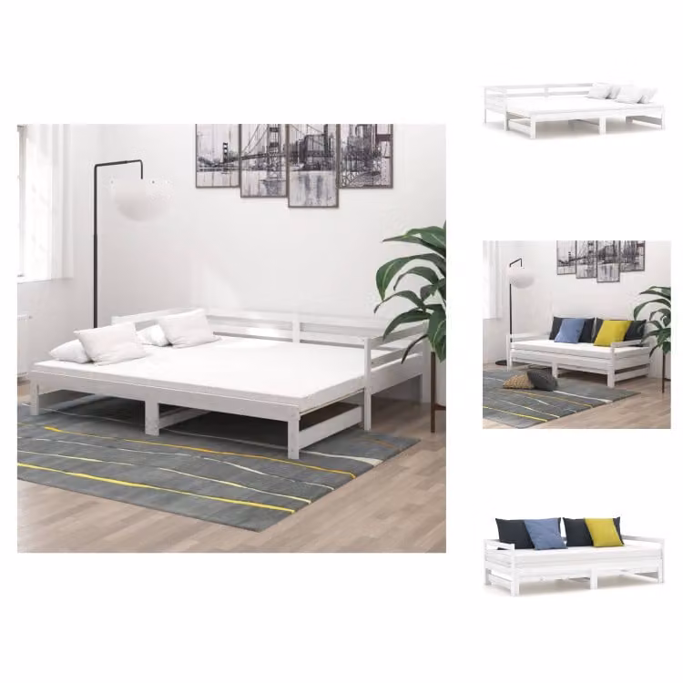 vidaXL Letto da giorno estensibile in pino massiccio bianco 2x(90x200) cm - Letti e strutture letto