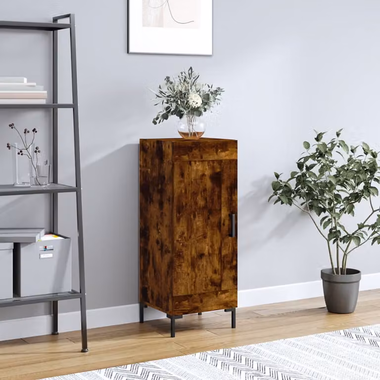 Credenza moderna vidaXL in legno multistrato e metallo, colore rovere fumo, L 34,5 cm x P 34 cm x H 90 cm