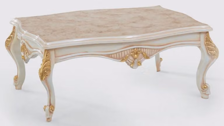 Casa Padrino tavolo da salotto barocco beige / bianco / oro 116 x 90 x h. 50 cm - Nobile tavolino in legno massiccio in stile barocco - Mobili da salotto barocchi