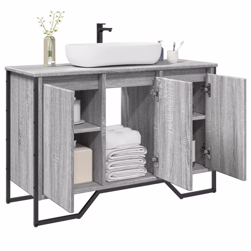 Mobile Lavabo da Bagno vidaXL Grigio Opaco con Ante a Cerniera e Ripiani Interni L: 91 cm, P: 35 cm, H: 60 cm