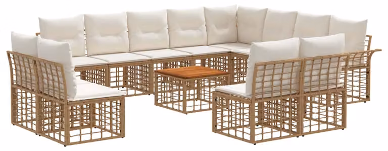 Set di divani da esterno 13 pcs Naturale e Bianco Crema