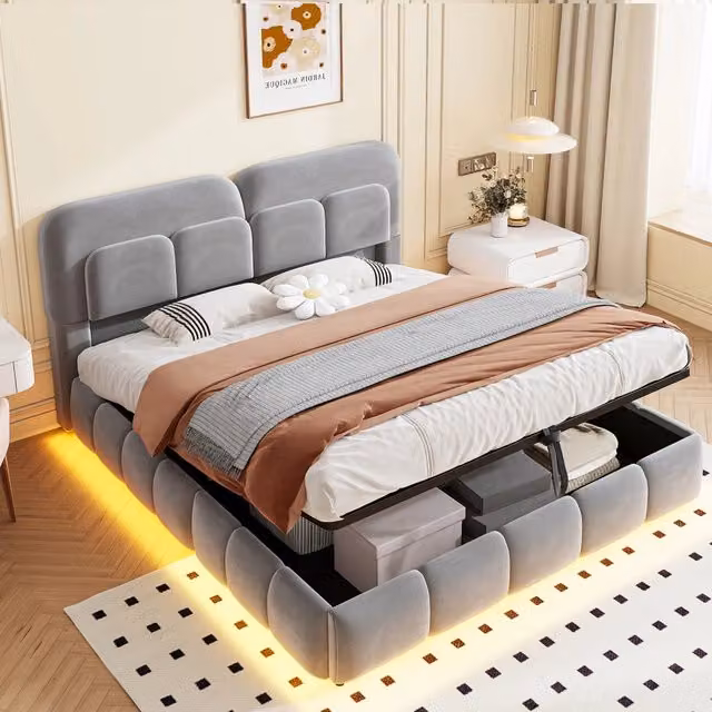letto imbottito velluto grigio 140 x 200 cm