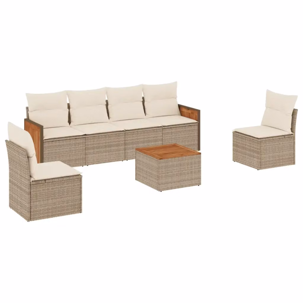 Set di divani da giardino vidaXL in 7 pezzi con cuscini beige in polyrattan e struttura in metallo – 2