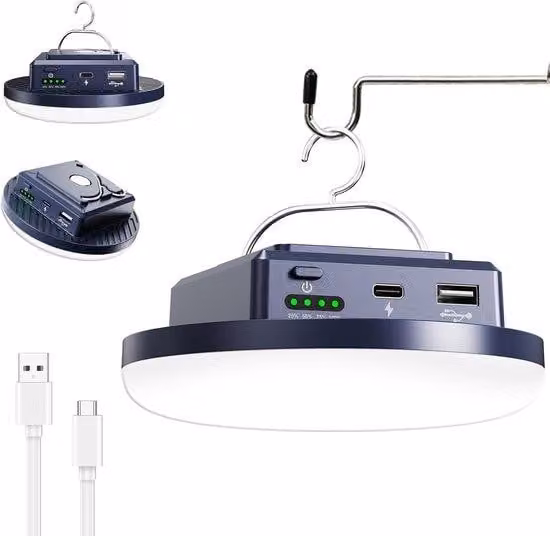 Lampada da campeggio a LED ricaricabile da 1800 lumen, 12000 mAh - Magnetica e agganciabile - Per tende e illuminazione di emergenza - Campeggio e illuminazione di emergenza