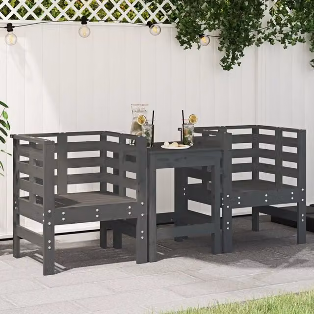 Set di 2 sedie da giardino vidaXL in legno di pino massello grigio con braccioli, L: 61,5 cm, P: 53 cm, H: 71 cm – 1