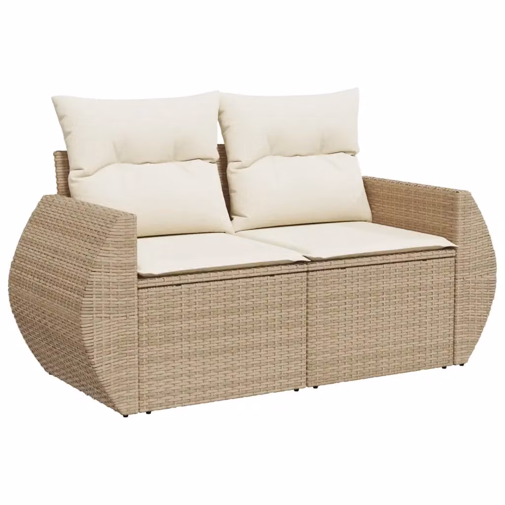 Divano da giardino a 2 posti vidaXL in polyrattan beige con cuscini inclusi e coperture rimovibili – 2