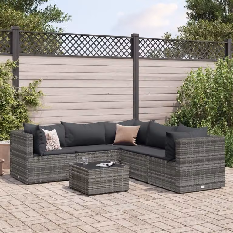 Maison Exclusive - Set da giardino 6 pezzi con cuscini grigio in polyrattan
