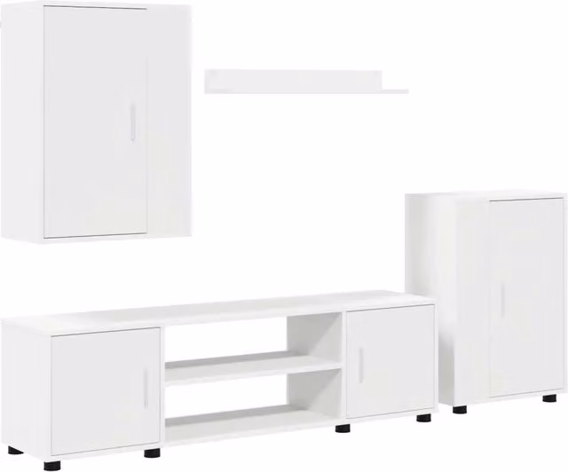 Set mobile TV Montaggio a parete 4 pz | Armadietto TV | Mobile Porta TV Bianco Legno multistrato