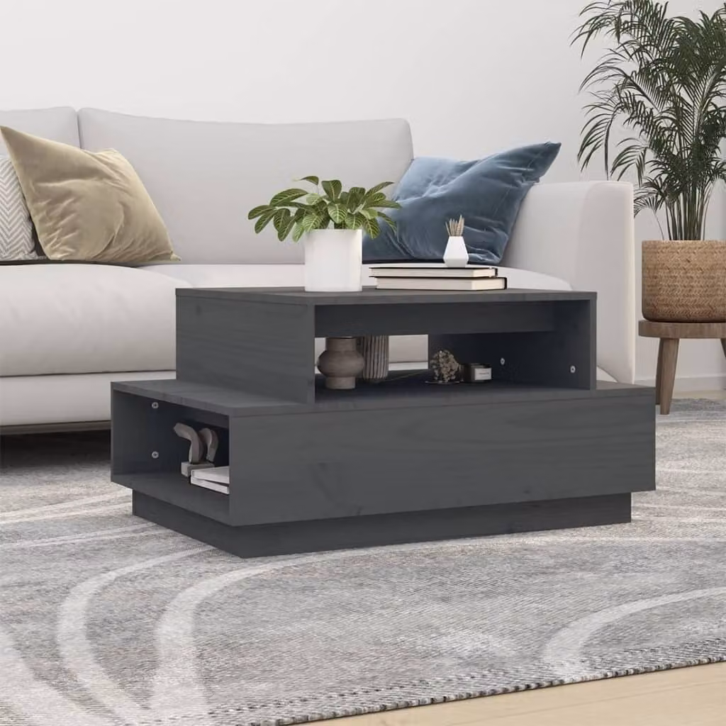 Maison Exclusive - Tavolino da salotto grigio 80x55x40,5 cm in legno massello di pino