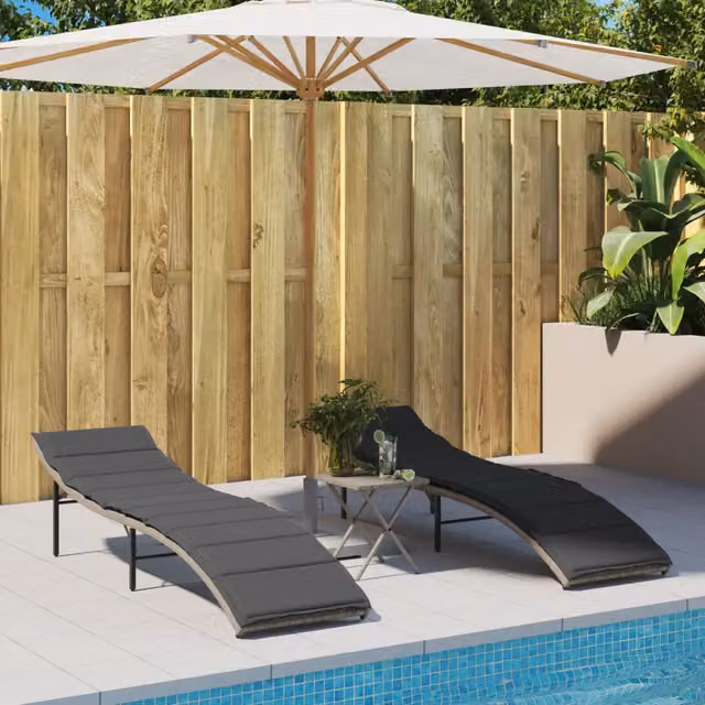 Set di 2 lettini prendisole vidaXL in polyrattan grigio con cuscini impermeabili e poggiatesta regolabile