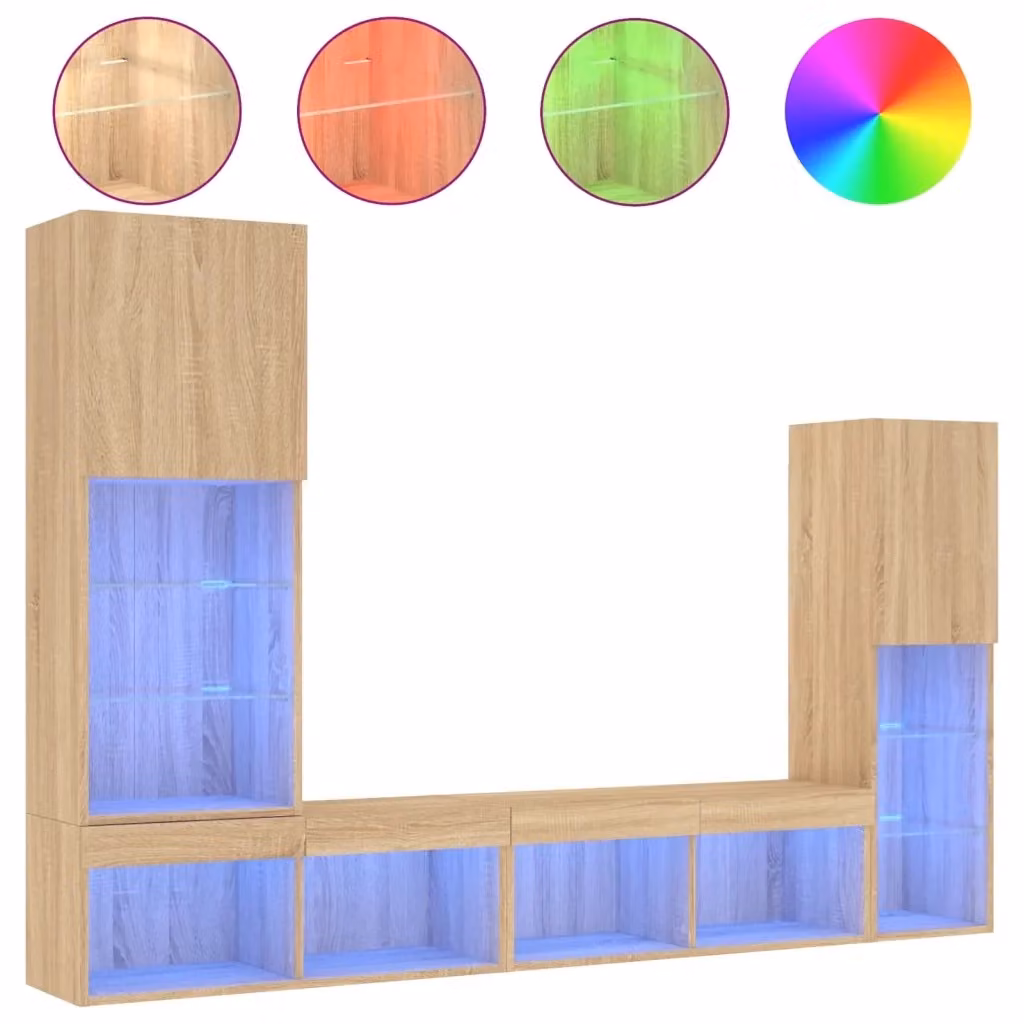 Mobile TV da parete vidaXL con illuminazione LED integrata in legno Rovere Sonoma marrone – 2