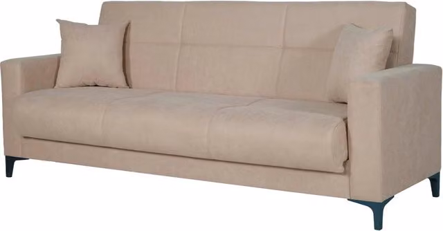 Divano Letto 3 Posti Con Cassettone Contenitore Imbottitura A Molle E Cuscini Inclusi Trasformabile in Letto Per Salotto Zona Living 212 x 87 x 90 Cm Colore Beige